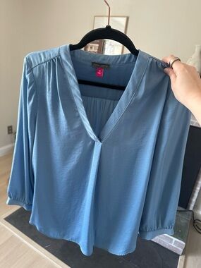 Vince Camuto Dusty Blue V-Neck Peasant Blouse